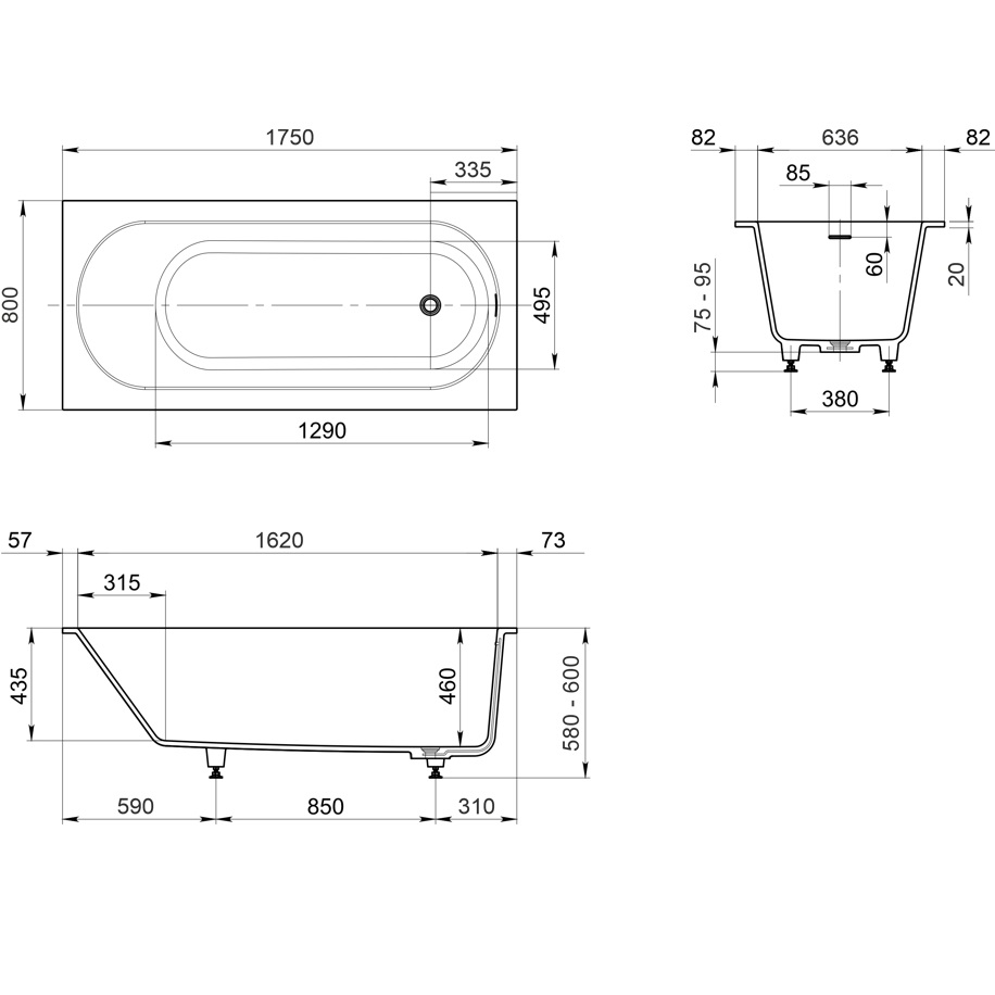 Ванна пристенная Whitecross Gin 0217.175080.200 175x80 см, (белый матовый), иск. камень