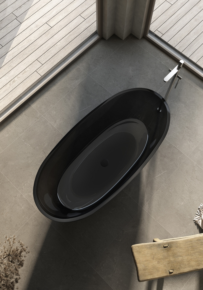 Ванна отдельностоящая Abber Kristall AT9701Onyx-1.5 150x75x58 (черный), донный клапан