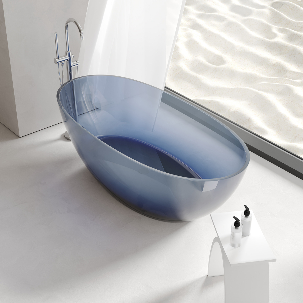 Ванна отдельностоящая Abber Kristall AT9701Saphir 165x78x58 (синий), донный клапан