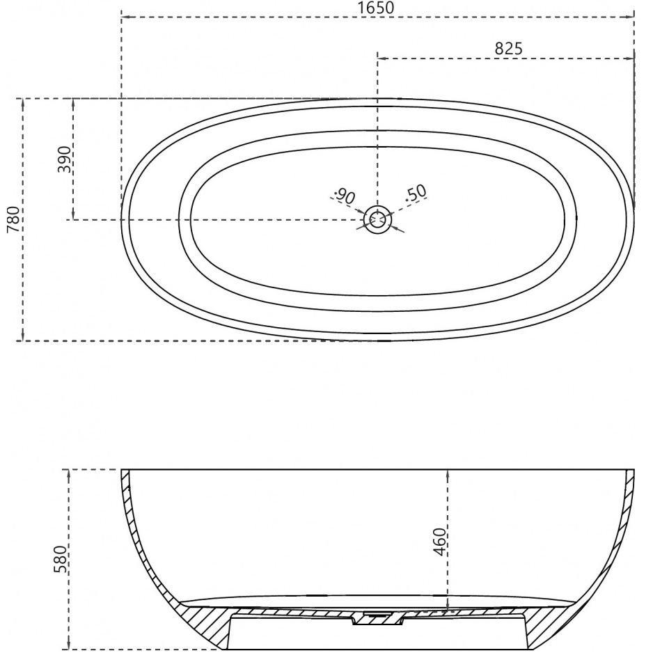 Ванна отдельностоящая Abber Kristall AT9701Saphir 165x78x58 (синий), донный клапан