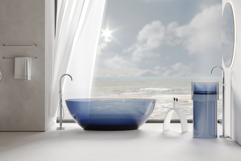 Ванна отдельностоящая Abber Kristall AT9701Saphir 165x78x58 (синий), донный клапан