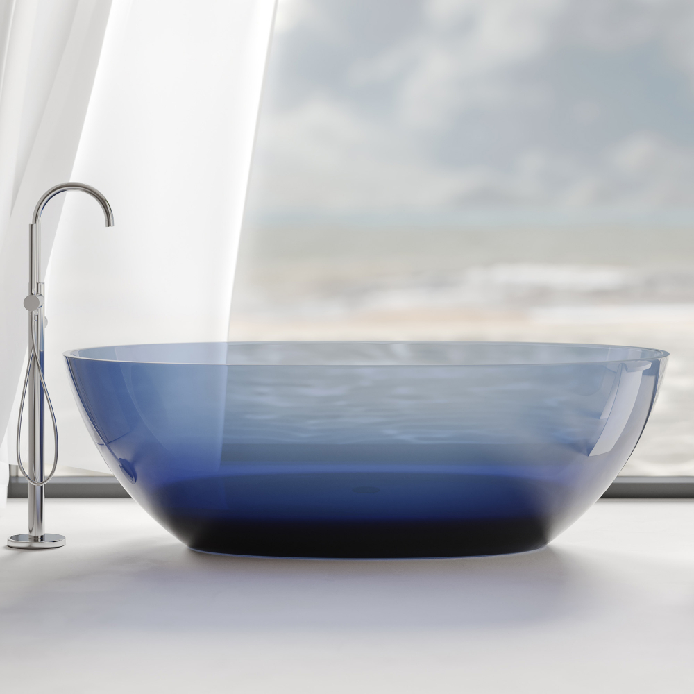 Ванна отдельностоящая Abber Kristall AT9701Saphir 165x78x58 (синий), донный клапан