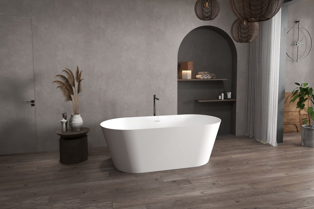 Ванна отдельностоящая Abber Stein AS9605 170x80x58 (белый), слив-перелив, иск.камень