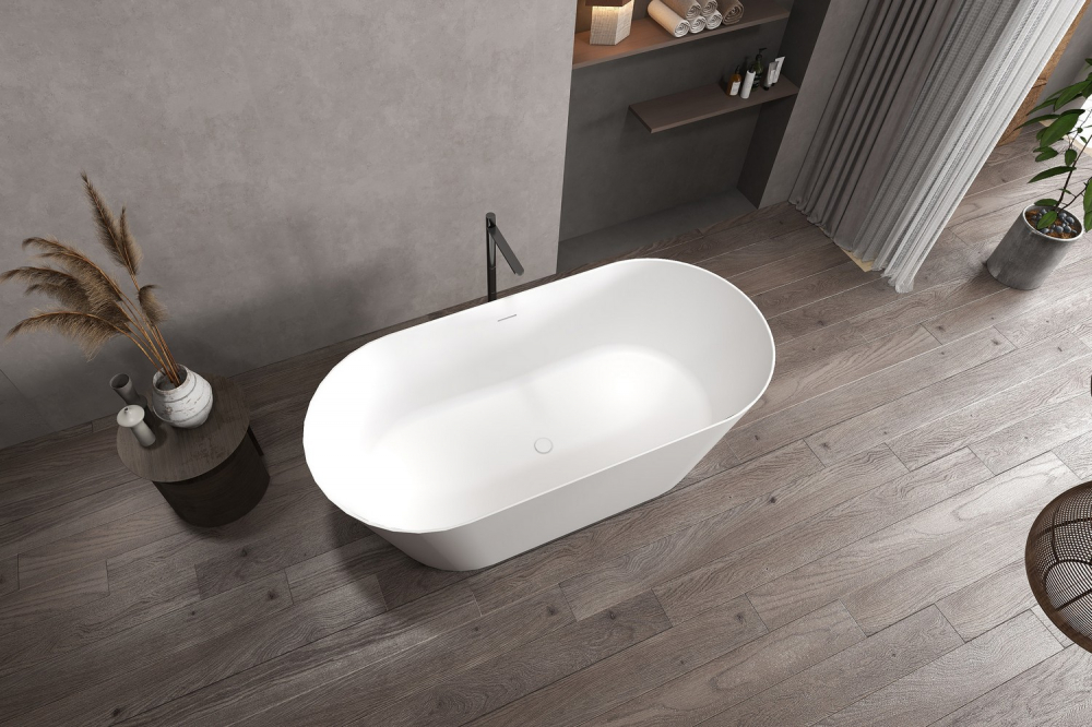 Ванна отдельностоящая Abber Stein AS9626 160x70x58 (белый матовый), слив-перелив, иск.камень