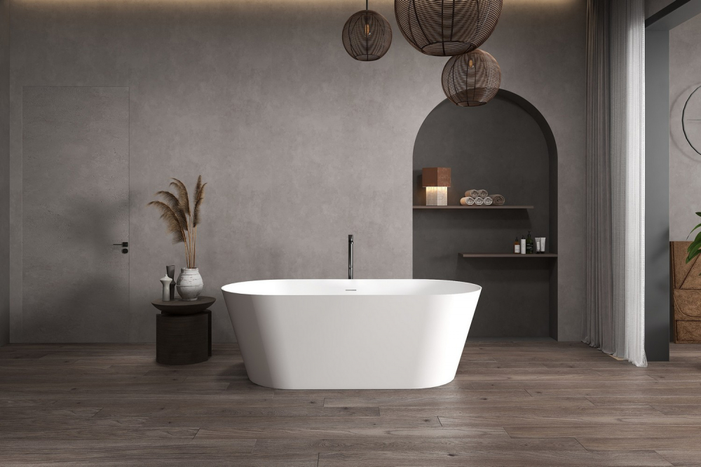 Ванна отдельностоящая Abber Stein AS9626 160x70x58 (белый матовый), слив-перелив, иск.камень