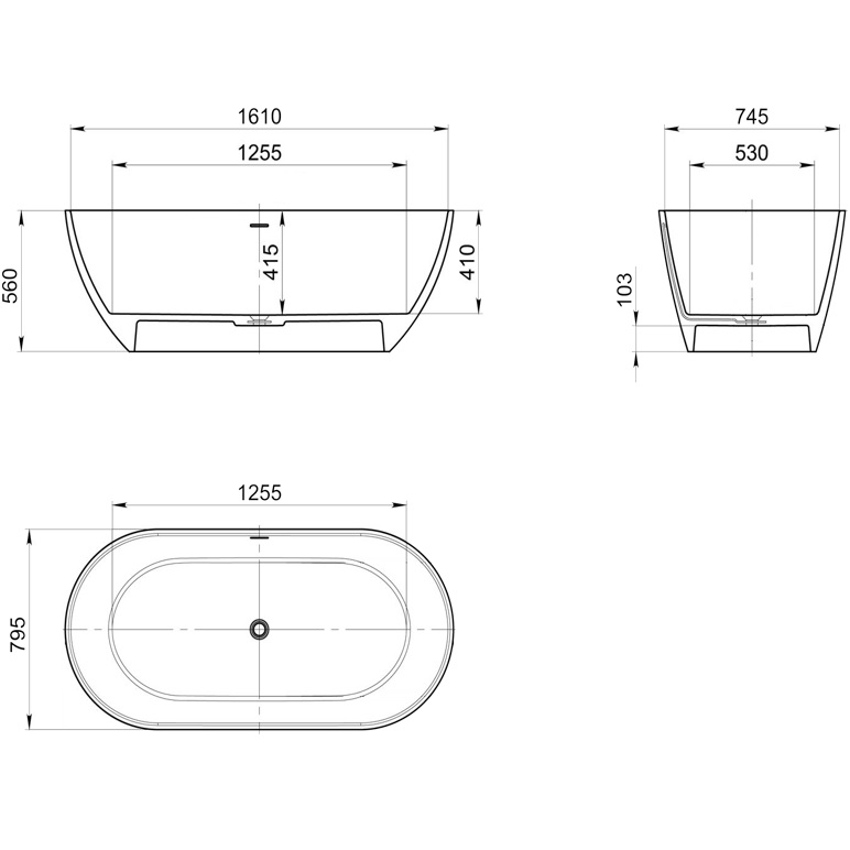Ванна отдельностоящая Whitecross Tawna 0218.165080.2XXXX 165x80 см, (любой цвет RAL матовый), иск. камень