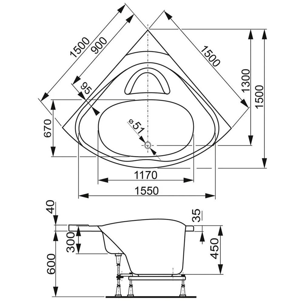 Ванна приставная акриловая Vagnerplast Athena VPBA150ATH3E-04 150x150 (белый)