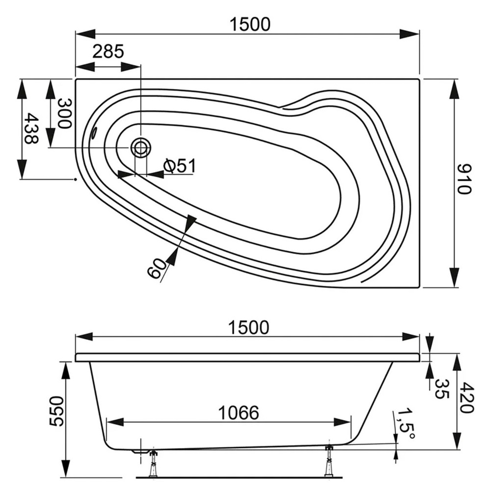 Ванна приставная акриловая Vagnerplast Avona VPBA159AVO3LX-04 150x90 (белый), левая