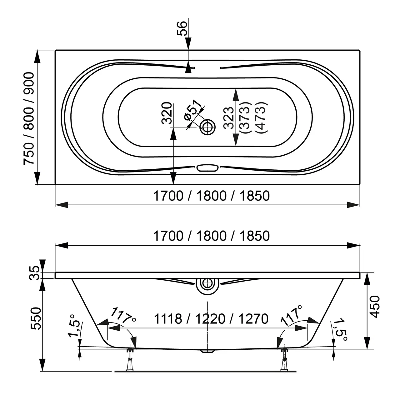 Ванна приставная акриловая Vagnerplast Briana VPBA170BRI2X-04 170x75 (белый)