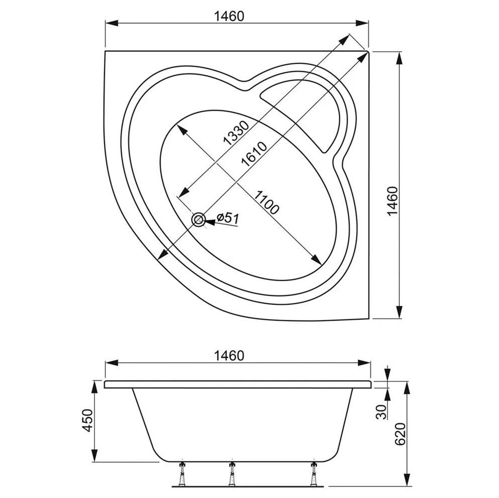 Ванна приставная акриловая Vagnerplast Catalina VPBA146CTL3X-04 146x146 (белый)