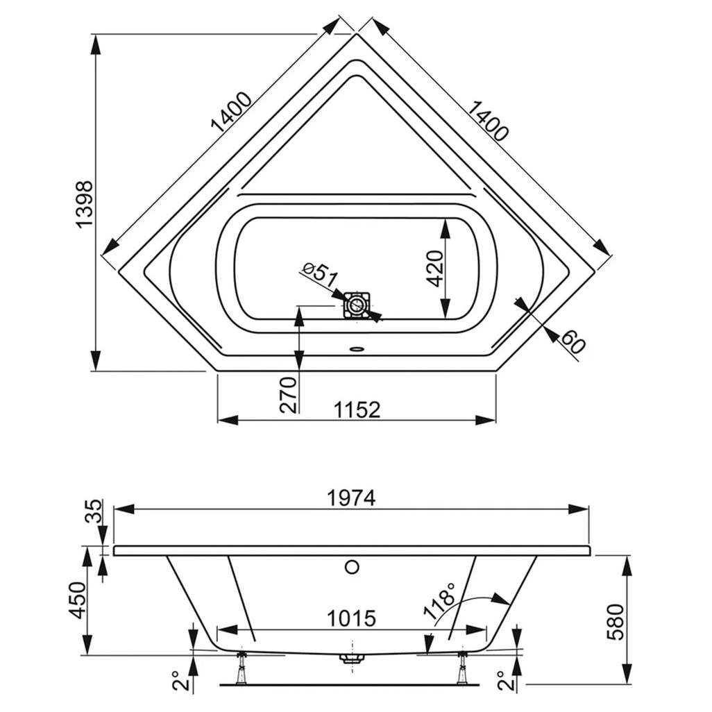 Ванна приставная акриловая Vagnerplast Cavallo Corner VPBA140CAV3X-04 140x140 (белый)