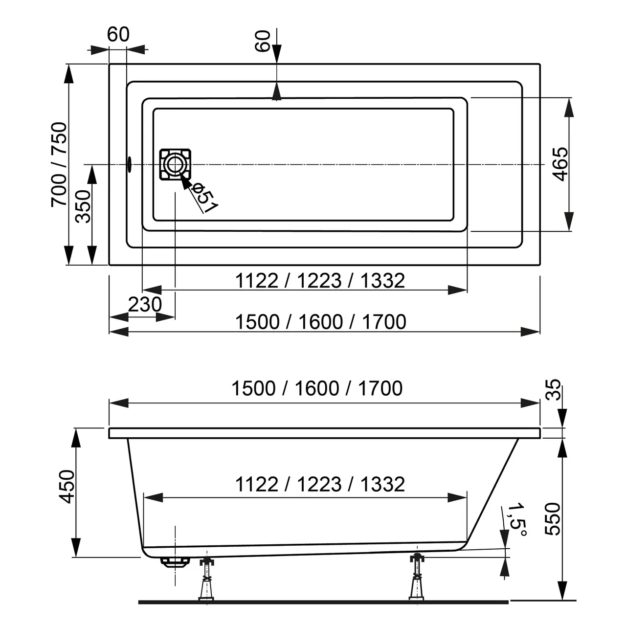 Ванна приставная акриловая Vagnerplast Cavallo VPBA157CAV2X-04 150x70 (белый)