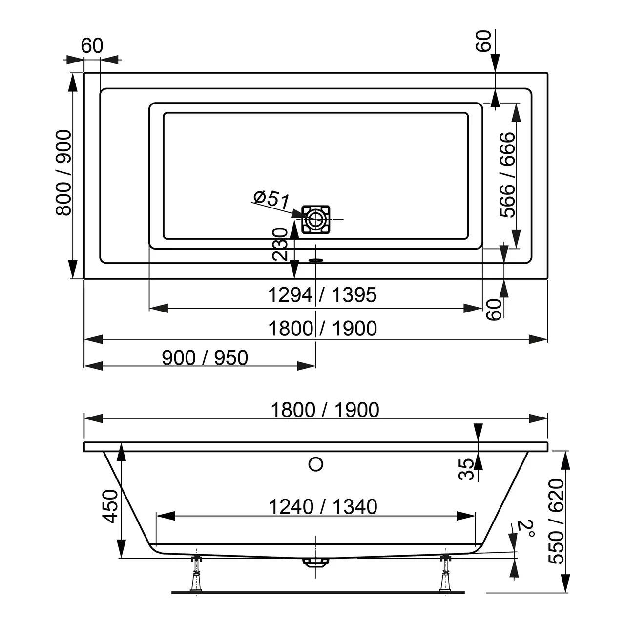 Ванна приставная акриловая Vagnerplast Cavallo VPBA180CAV2X-04 180x80 (белый)