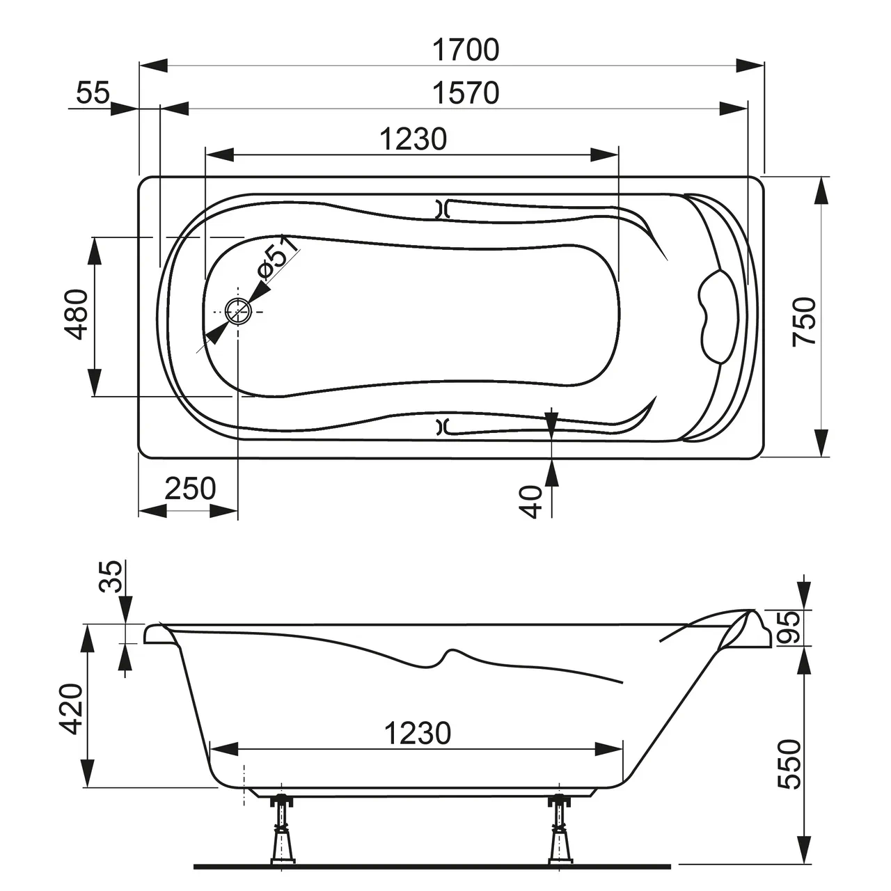 Ванна приставная акриловая Vagnerplast Charitka VPBA170CHA2X-04 170x75 (белый)