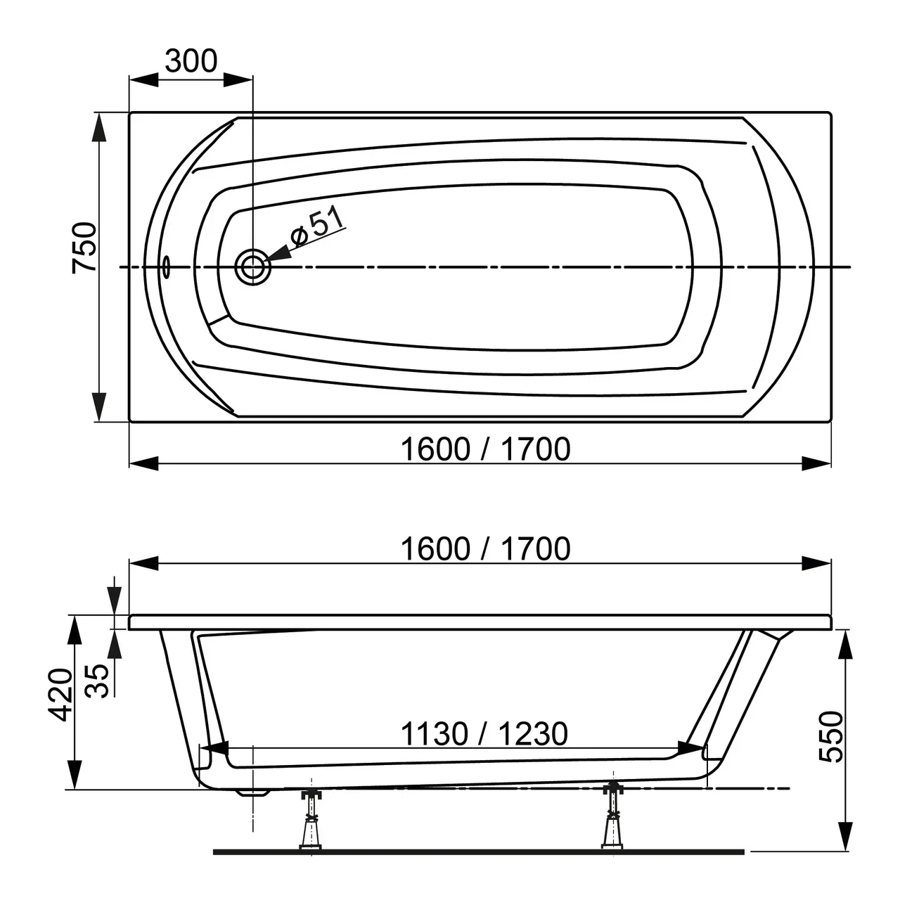 Ванна приставная акриловая Vagnerplast Ebony VPBA160EBO2X-04 160x75 (белый)