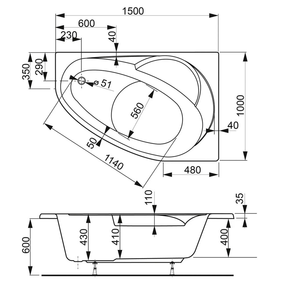 Ванна приставная акриловая Vagnerplast Flora VPBA151FLA3LX-04 150x100 (белый), левая