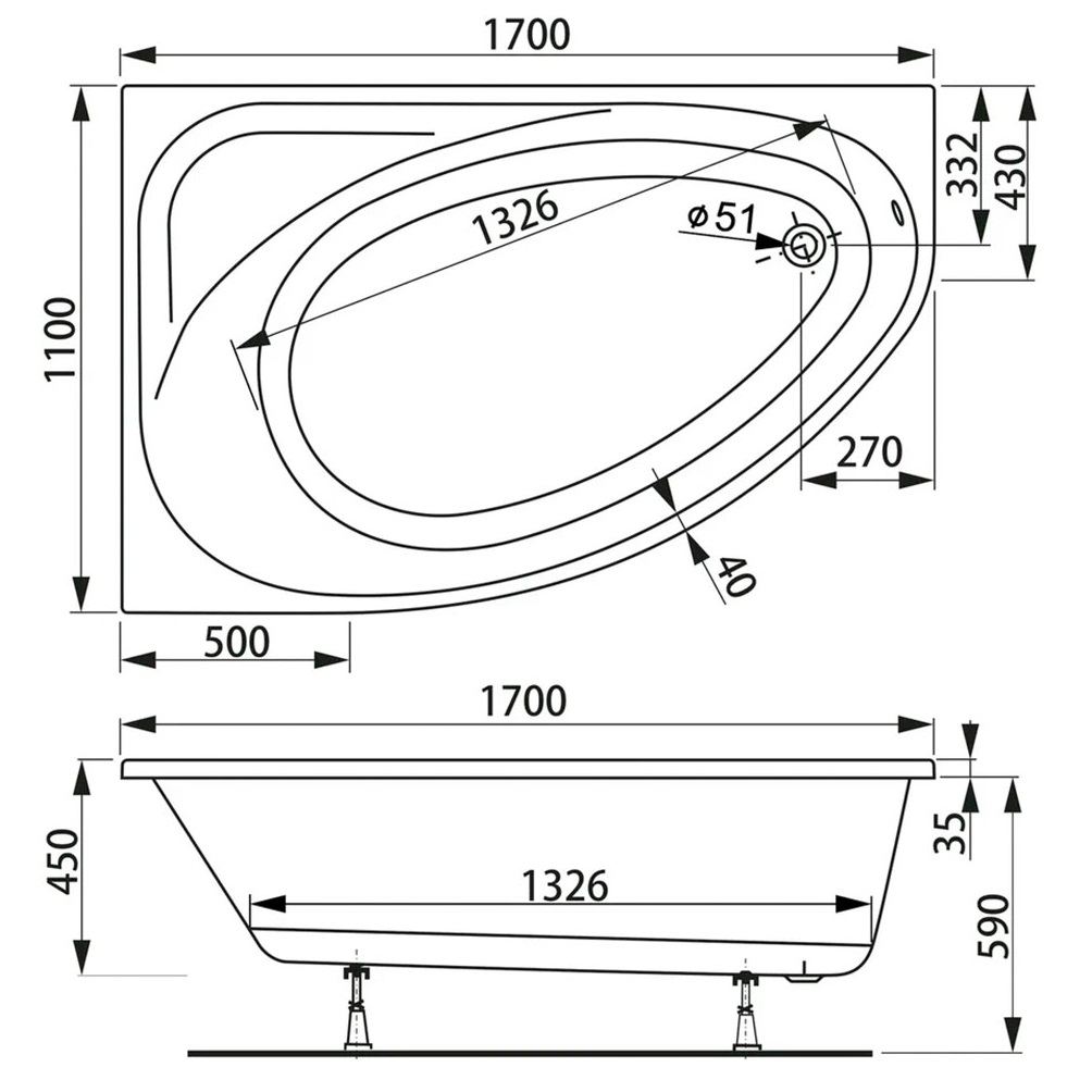 Ванна приставная акриловая Vagnerplast Hapi VPBA170HAP3LX-04 170x110 (белый), левая