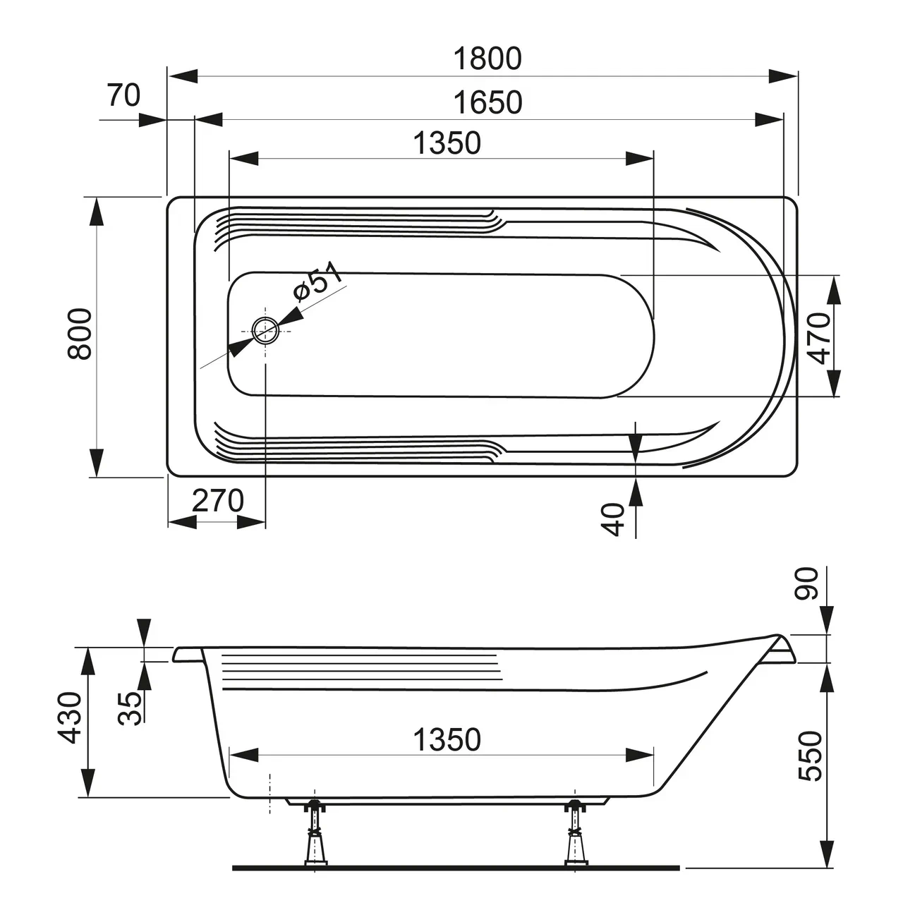 Ванна приставная акриловая Vagnerplast Hera VPBA180HER2X-04 180x80 (белый)