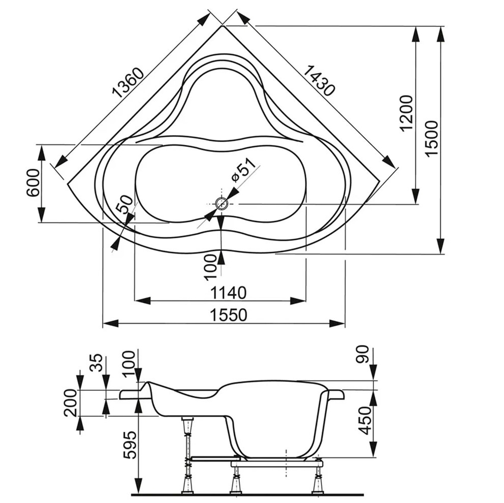 Ванна приставная акриловая Vagnerplast Iris VPBA143IRI3X-04 143x143 (белый)