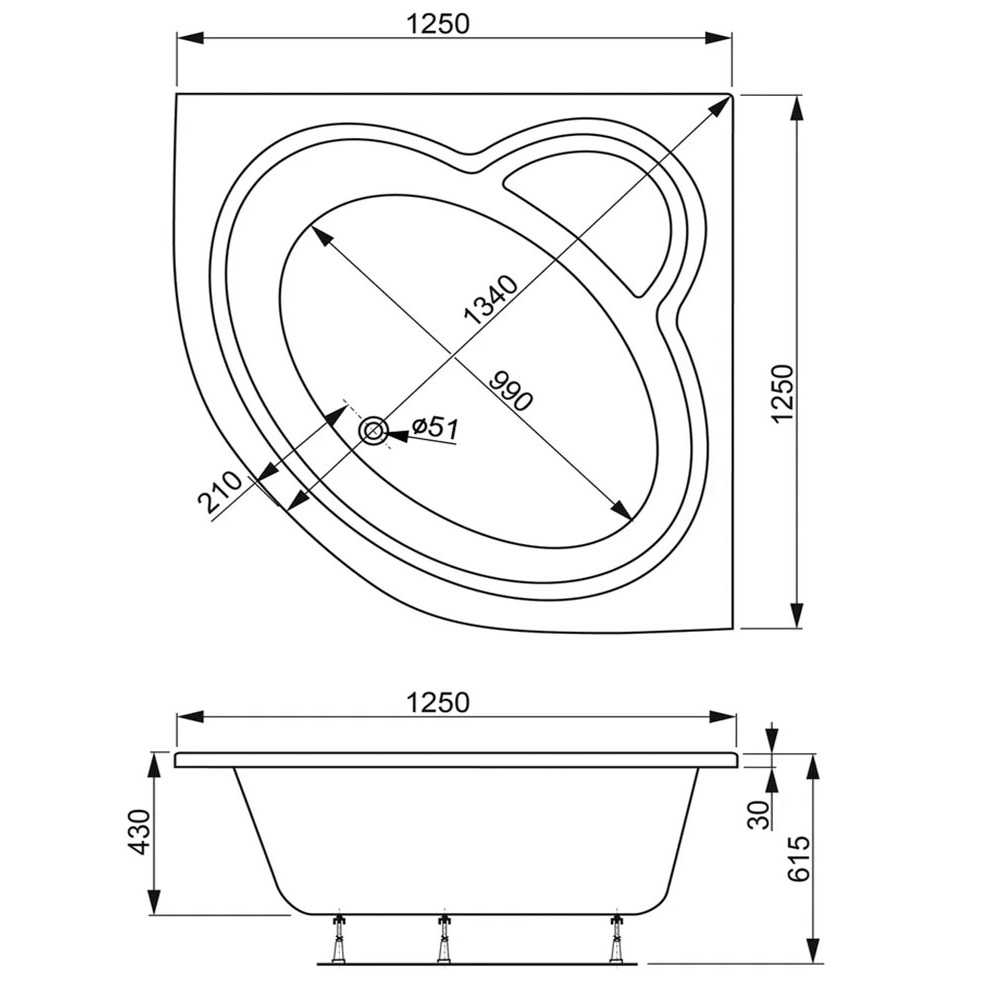 Ванна приставная акриловая Vagnerplast Mini Catalina VPBA125CTM3X-04 125x125 (белый)