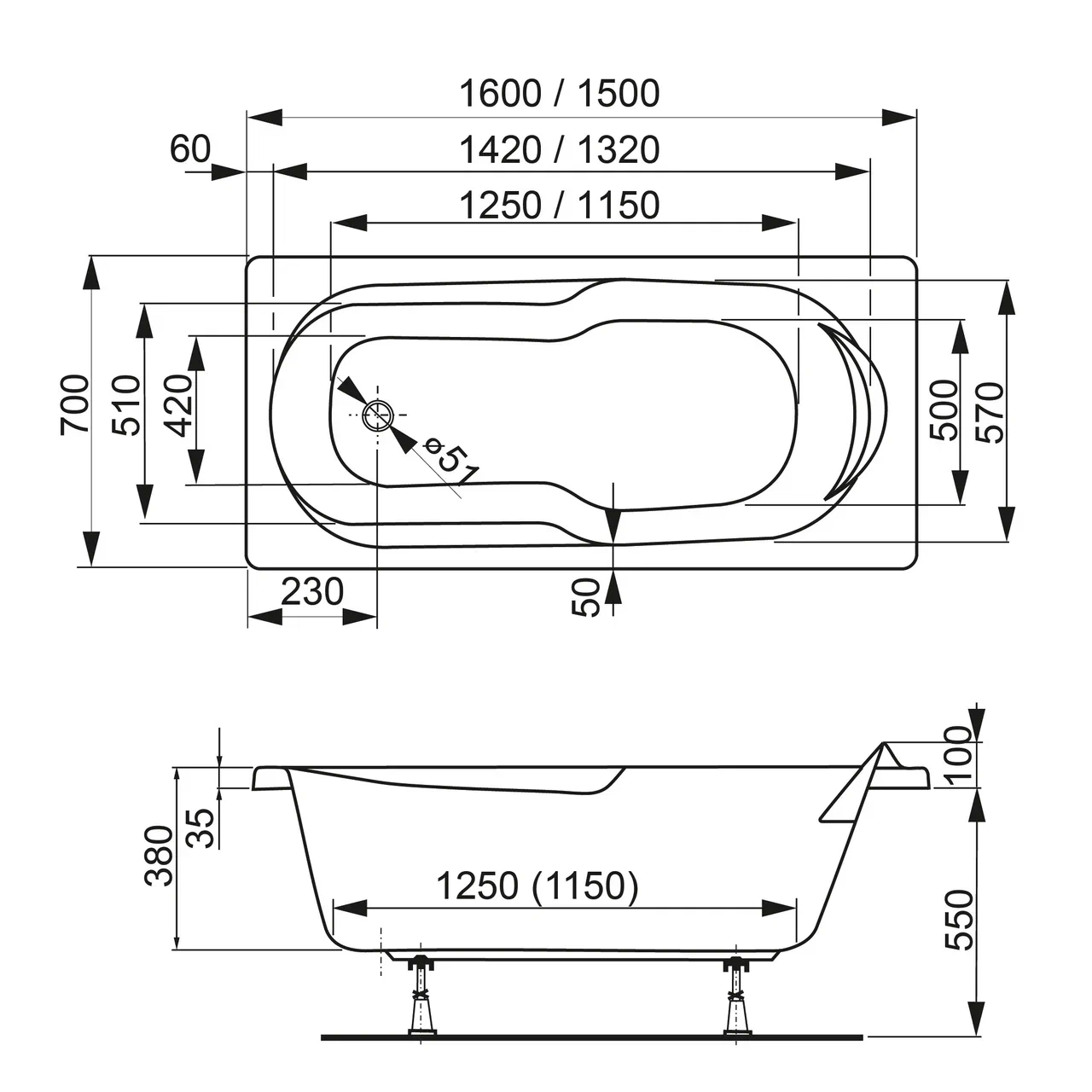 Ванна приставная акриловая Vagnerplast Nymfa VPBA157NYM2E-04 150x70 (белый)