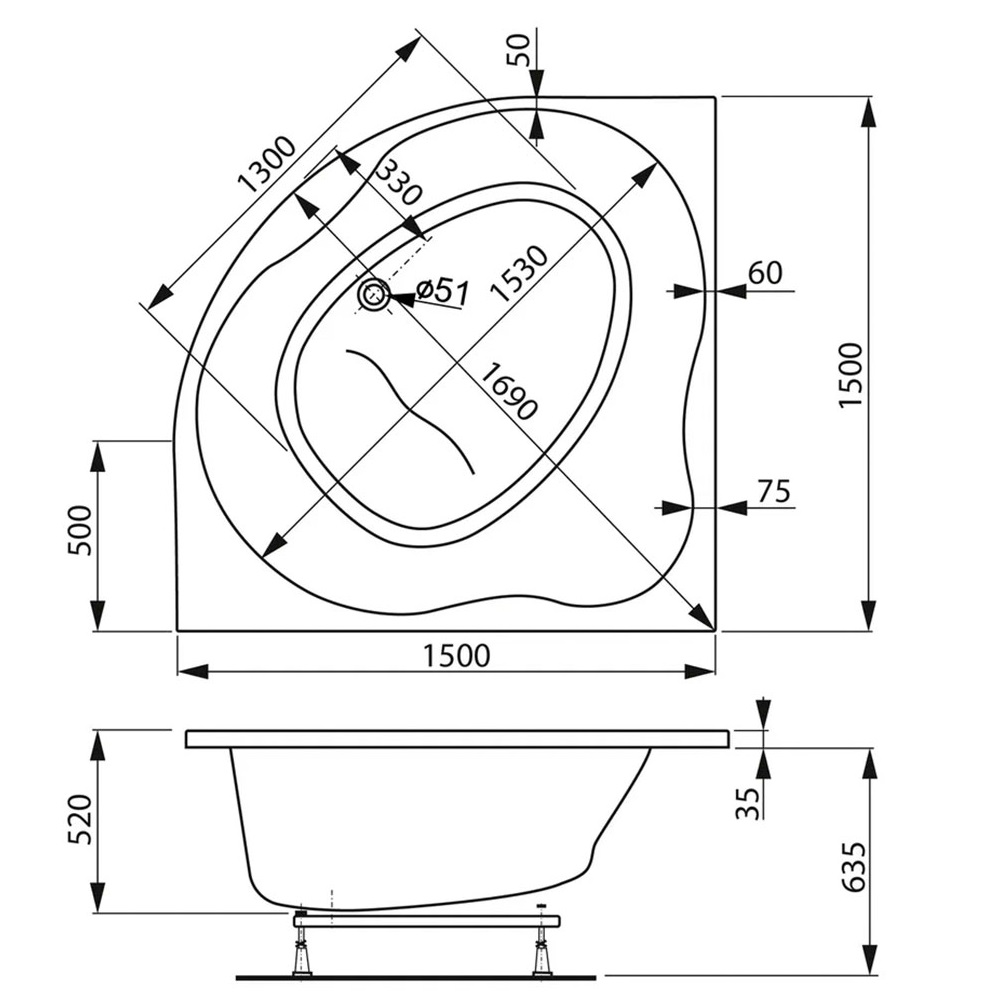 Ванна приставная акриловая Vagnerplast Plejada VPBA150PLE3X-04 150x150 (белый)