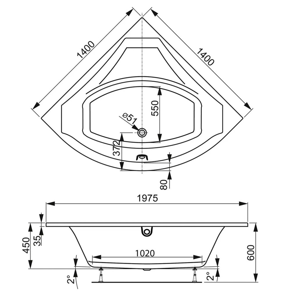 Ванна приставная акриловая Vagnerplast Veronela Corner VPBA140VEA3X-04 140x140 (белый)