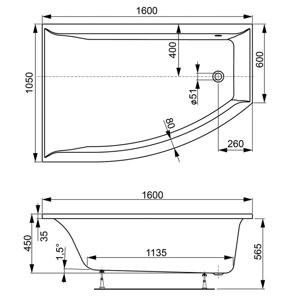 Ванна приставная акриловая Vagnerplast Veronela Offset VPBA160VEA3LX-04 160x105 (белый), левая