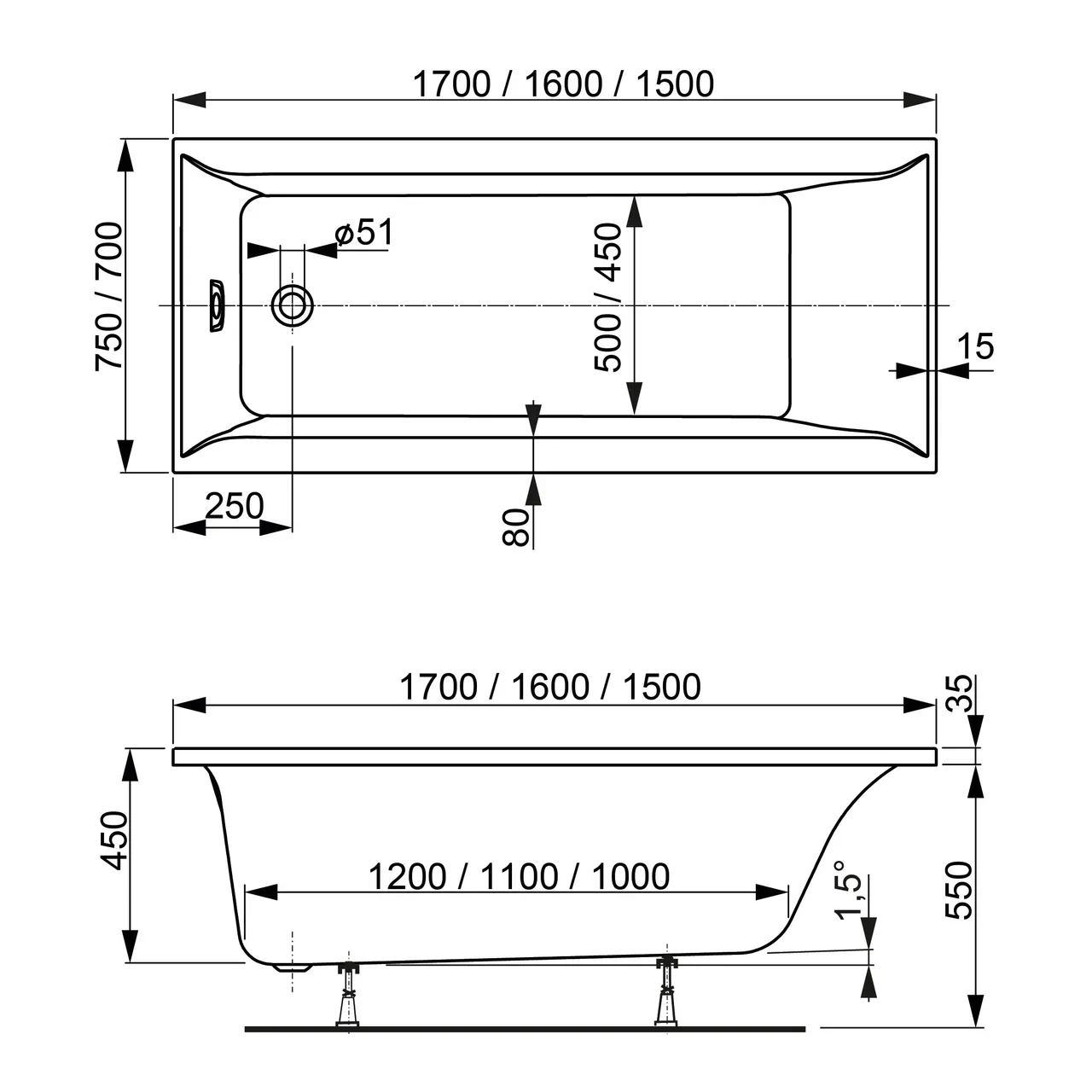 Ванна приставная акриловая Vagnerplast Veronela VPBA157VEA2X-04 150x70 (белый)