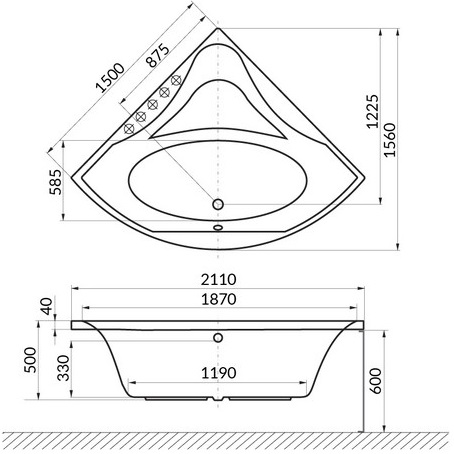 Ванна пристенная акриловая Excellent Glamour WAEX.GLA15WH 150x150 (белый глянцевый), без слива-перелива