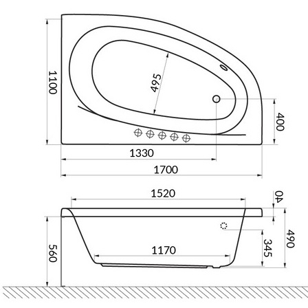 Ванна пгидромассажная Excellent Kameleon ULTRA WAEX.KMP17.ULTRA.WH 170x110 (белый глянцевый), каркас, слив-перелив, правая