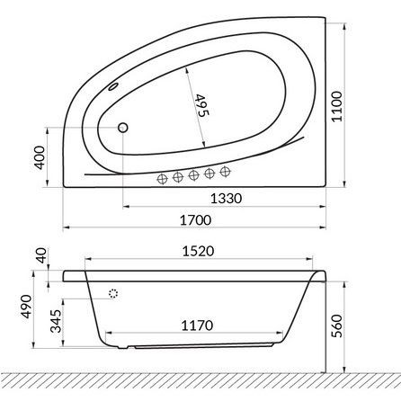 Ванна пристенная акриловая Excellent Kameleon WAEX.KML17WH 170x110 (белый глянцевый), без слива-перелива, левая