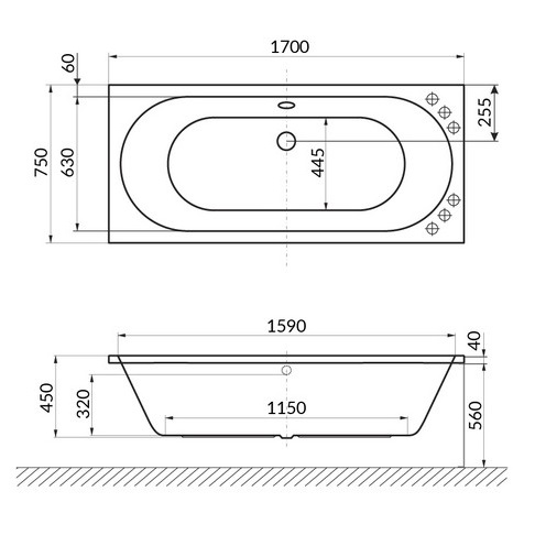 Ванна пристенная акриловая Excellent Oceana WAEX.OCE17WH 170x75 (белый глянец), без слива-перелива
