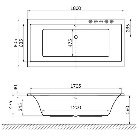 Ванна пристенная акриловая Excellent Pryzmat WAEX.PRY18WH 180x80 (белый глянец), без слива-перелива