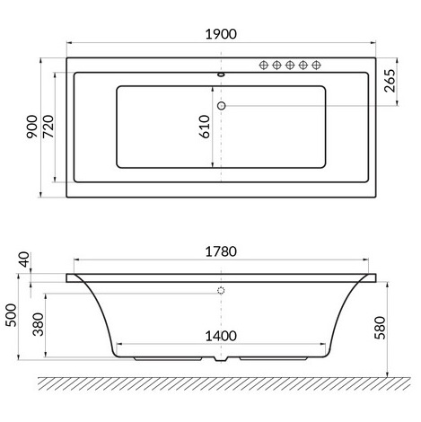 Ванна пристенная акриловая Excellent Pryzmat WAEX.PRY19WH 190x90 (белый глянец), без слива-перелива