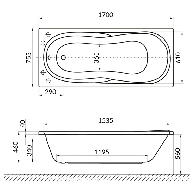 Ванна пристенная акриловая Excellent Sekwana WAEX.SEK17WH 170x75 (белый глянец), без слива-перелива