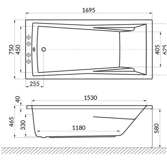 Ванна пристенная акриловая Whitecross Palace 0104.170075.100 170x75 см, (белый глянцевый), без слива-перелива