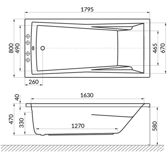 Ванна пристенная акриловая Whitecross Palace SMART 0104.180080.100.SMART.CR (белый глянцевый, хром), каркас, слив-перелив