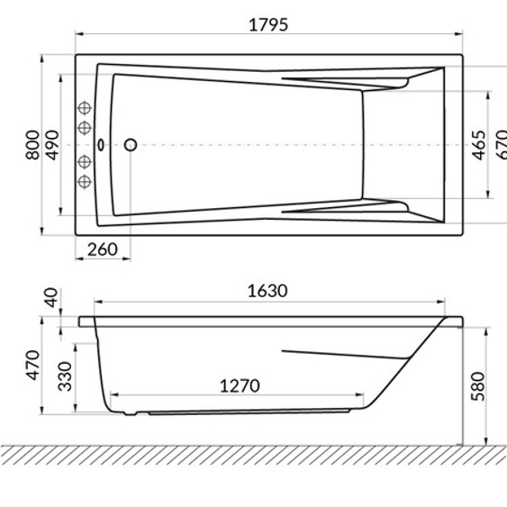 Ванна пристенная акриловая Whitecross Palace 0104.180080.100 180x80 см, (белый глянцевый), без слива-перелива