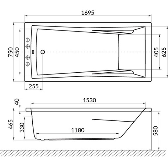 Ванна пристенная акриловая Whitecross Palace SMART 0104.170075.100.SMART.CR 170x75 (белый глянцевый, хром), каркас, слив-перелив