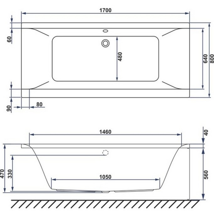 Ванна пристенная акриловая Whitecross Savia Duo ULTRA 0103.170080.100.ULTRA.WH 170x80 (белый глянцевый), каркас, слив-перелив