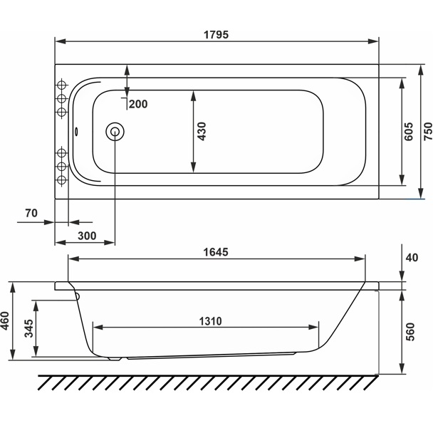 Ванна пристенная акриловая Whitecross Vibe 0105.180075.100 180x75 см, (белый глянцевый), без слива-перелива