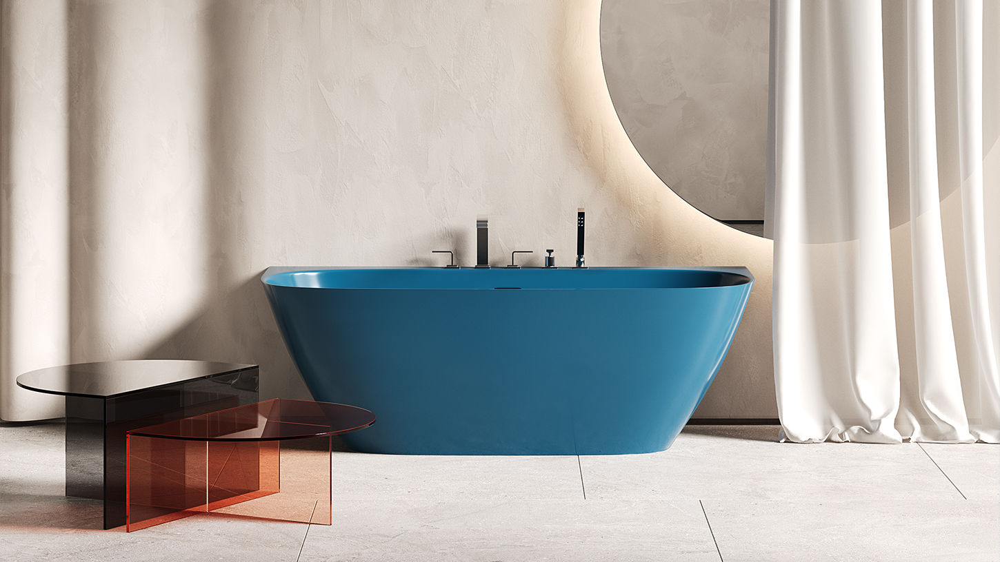 Ванна пристенная Salini S-Sense Sofia Wall 102513GF 180x85x61.5 (покраска RAL полностью, глянцевый), донный клапан, сифон, слив-перелив