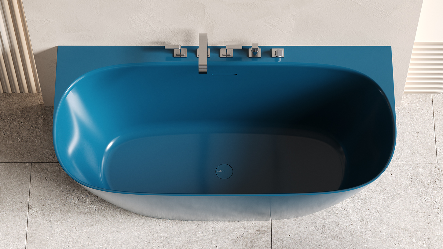 Ванна пристенная Salini S-Sense Sofia Wall 102517GF 160x80x59 (покраска RAL полностью, глянцевый), донный клапан, сифон, слив-перелив