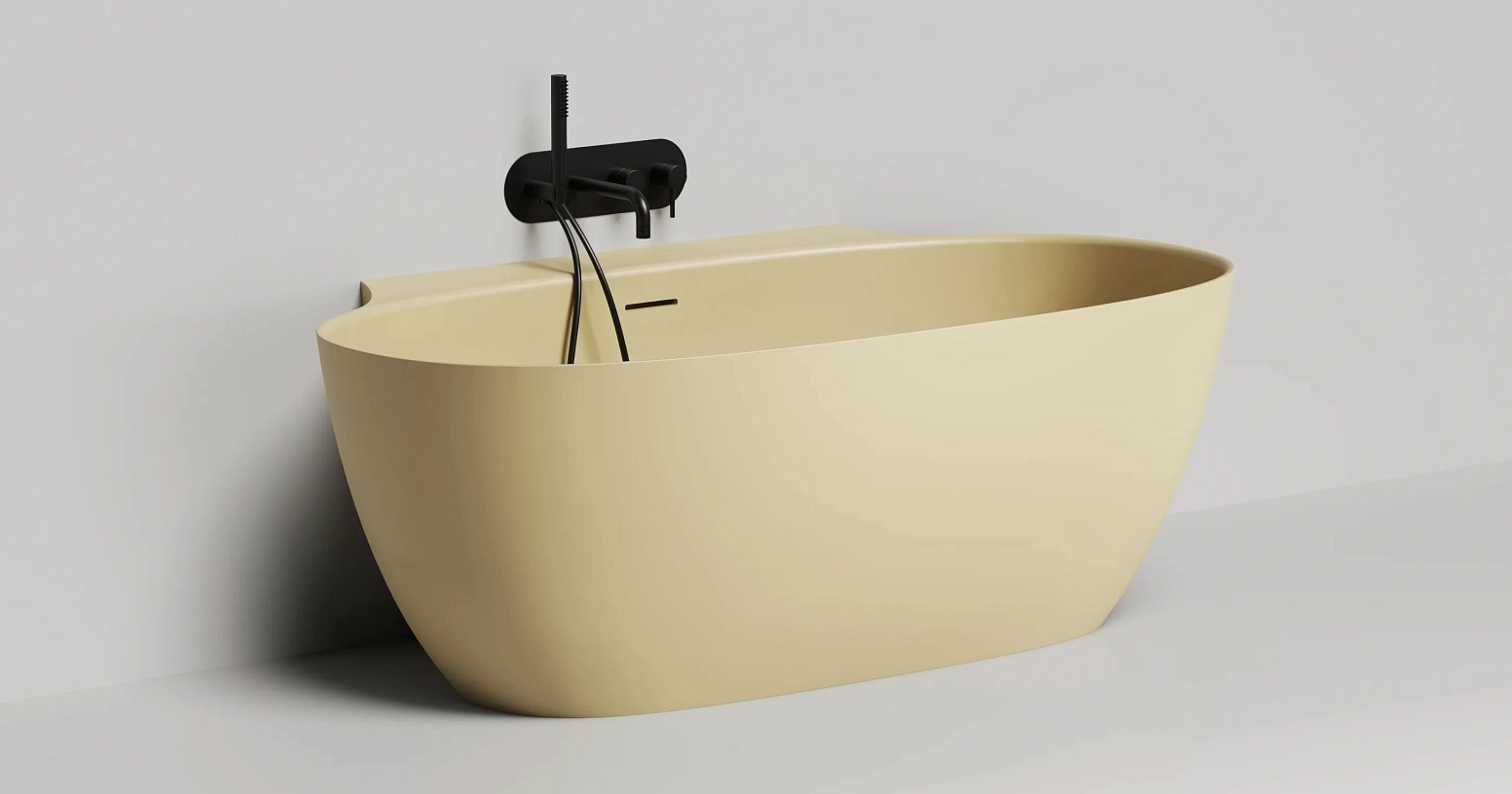 Ванна пристенная Salini S-Stone Alda Wall 101925MF 170.7x90.5x61 (покраска RAL полностью, матовый), донный клапан, сифон, слив-перелив