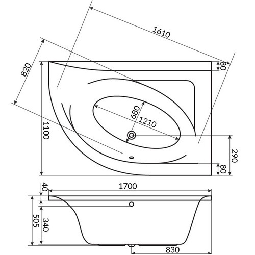Ванна пристенная угловая Whitecross Aquarella 0109.170110.100 170x110 см, (белый глянцевый), без слива-перелива, правая