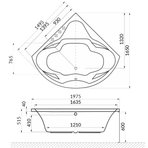Ванна пристенная угловая Whitecross Konsul 0110.150150.100 150x150 см, (белый глянцевый), без слива-перелива