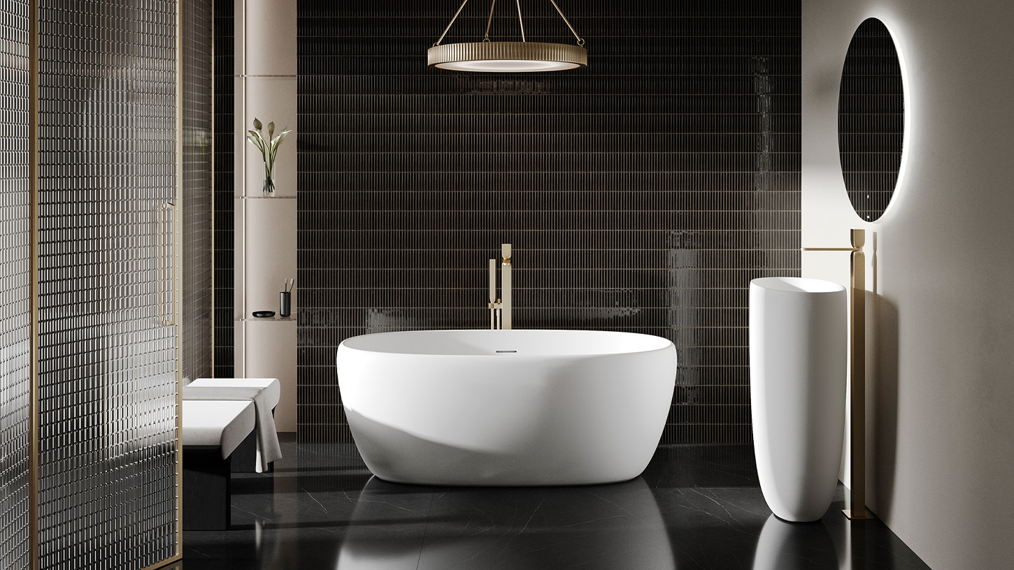 Ванна свободностоящая Salini S-Stone Luce 100122MF 150x75x58 (покраска RAL полностью, матовый), донный клапан, сифон, слив-перелив