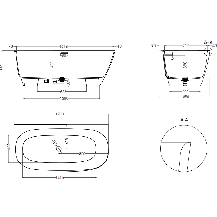 Ванна угловая Salini S-Sense Sofia Corner L 102515GF 170x85x59 (покраска RAL полностью, глянцевый), донный клапан, сифон, слив-перелив, левосторонняя