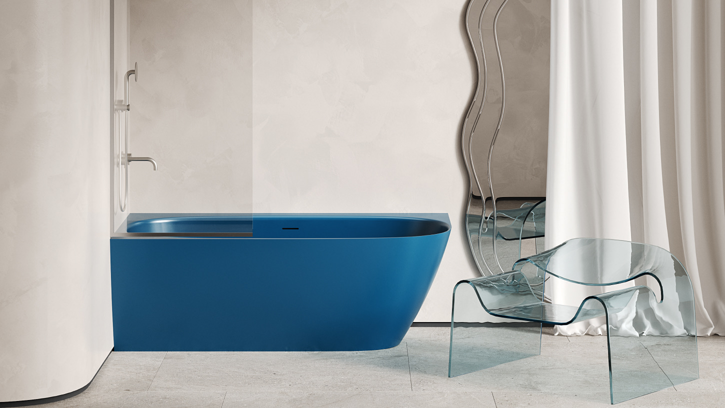 Ванна угловая Salini S-Stone Sofia Corner L 102525MF 170x85x59 (покраска RAL полностью, матовый), донный клапан, сифон, слив-перелив, левосторонняя